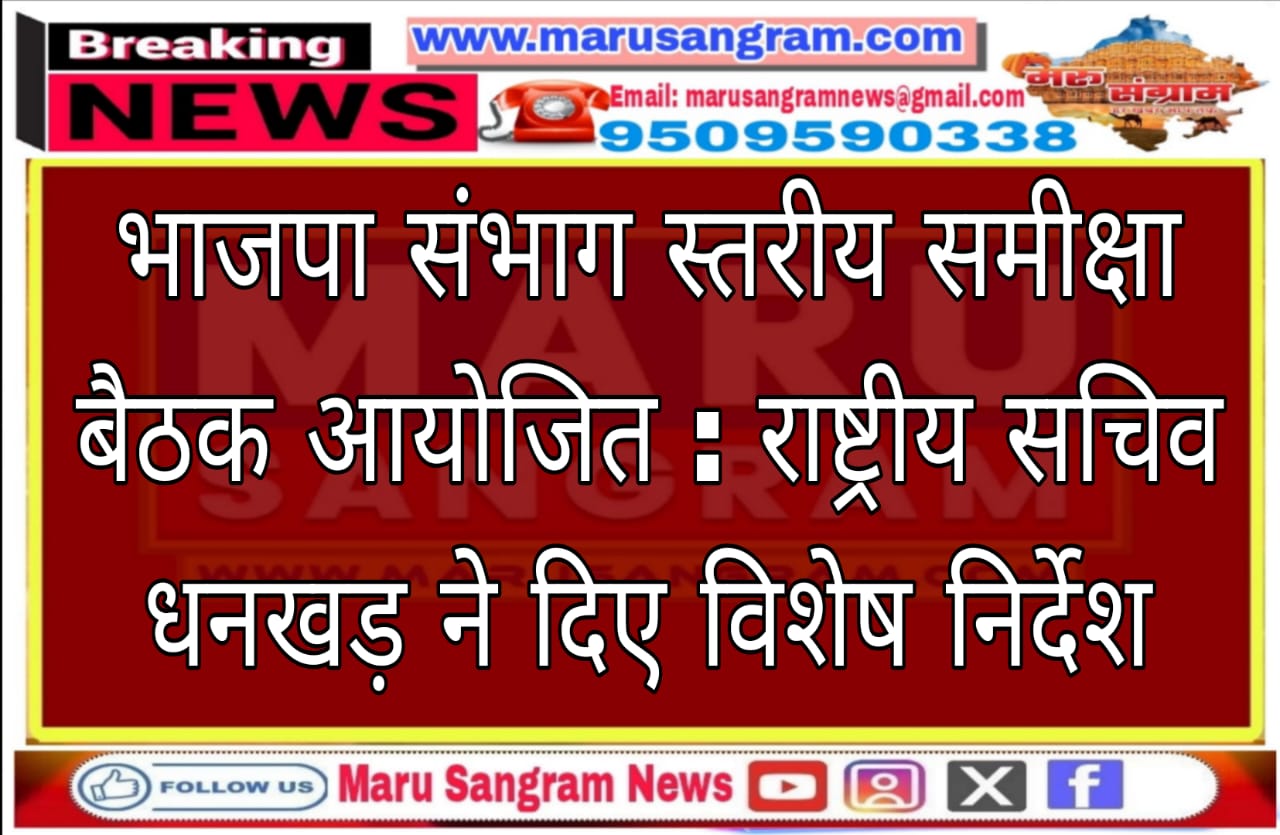 भाजपा संभाग स्तरीय समीक्षा बैठक आयोजित : राष्ट्रीय सचिव धनखड़ ने दिए विशेष निर्देश…..