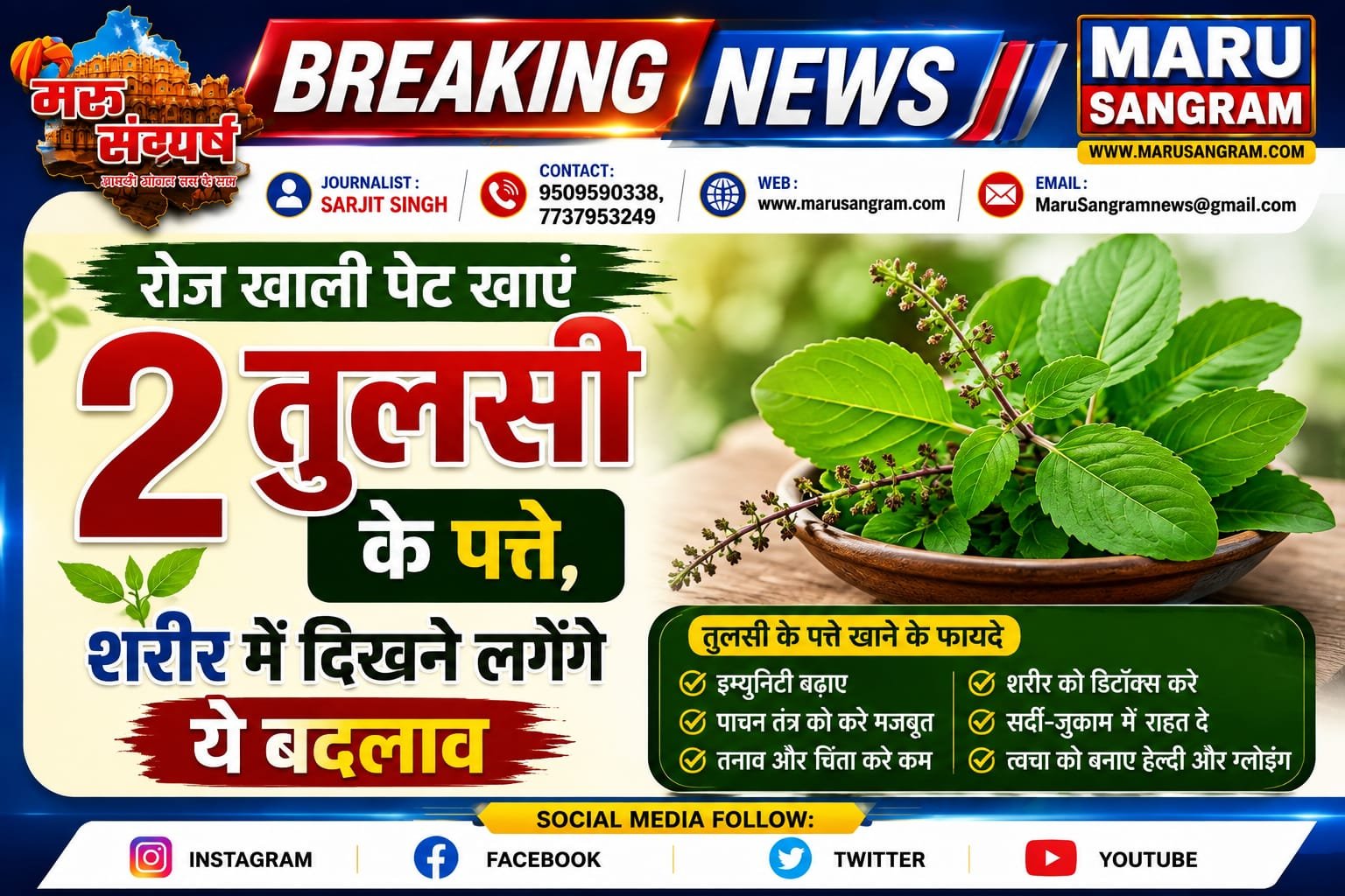 रोज खाली पेट खाएं 2 तुलसी के पत्ते, शरीर में दिखने लगेंगे ये बदलाव…..